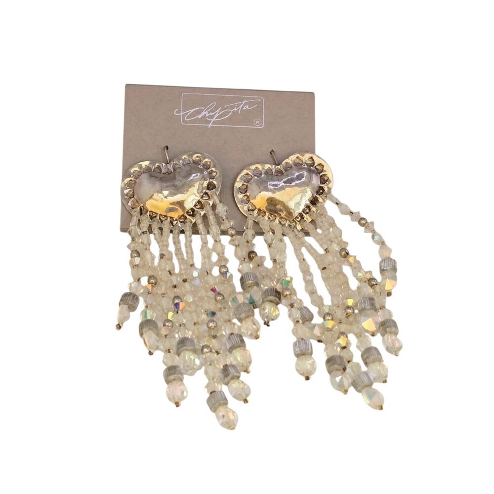 Vintage NOS Chipita Beaded Heart Pierced Earrings (A9000)